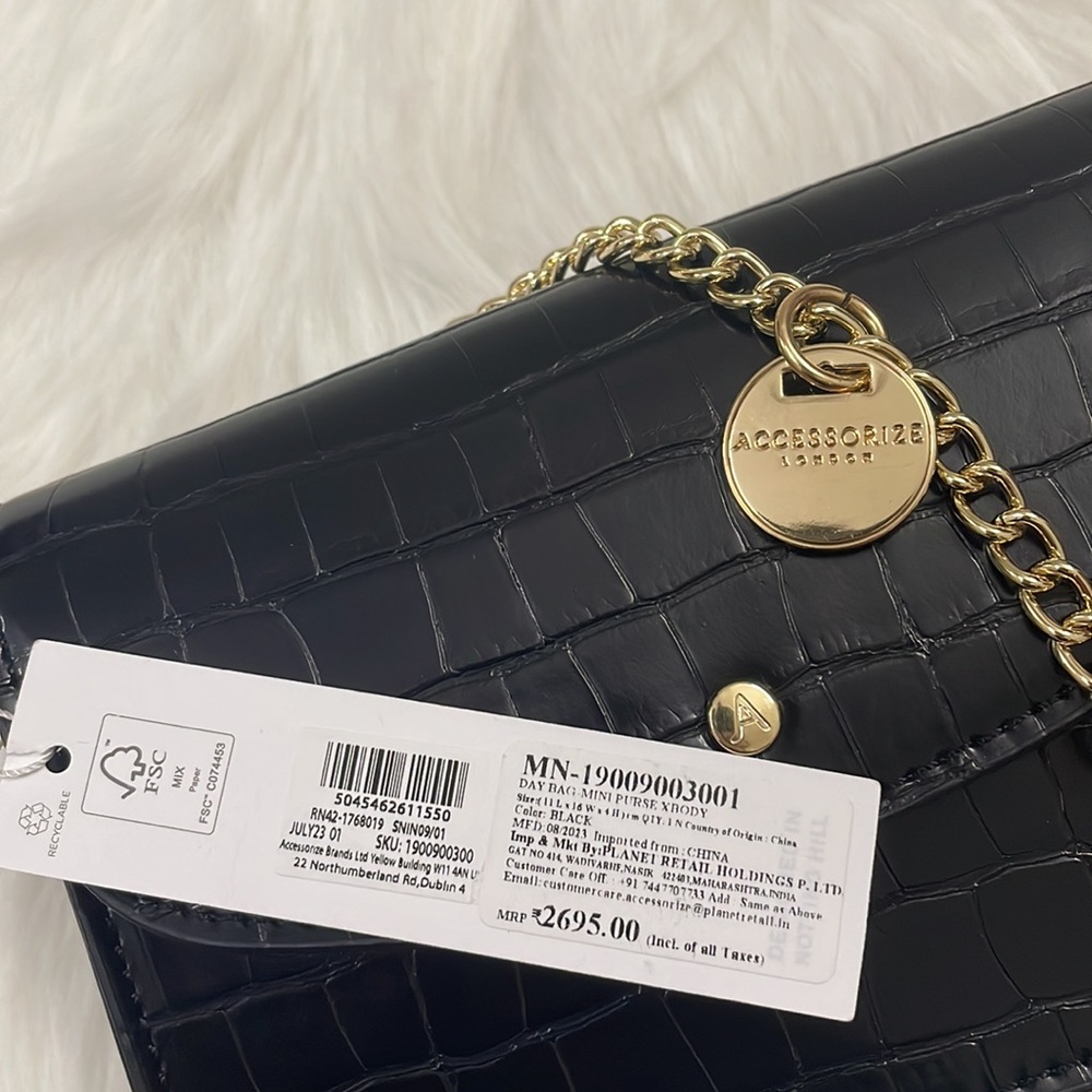 Accessorize London women's Faux Leather
Black Mini Sling Bag | NWT - Picture 17 of 17
